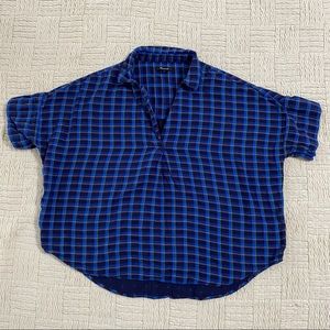 Madewell Double Faced Park Popover Shirt Blue Plaid Cotton Women’s XL Cute